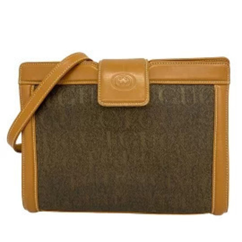 Gucci shoulder bag grey brown monogram pattern brown leather
